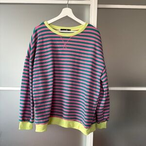 Pink and green striped sweatshirt with contrasting cuffs. Sz. XL